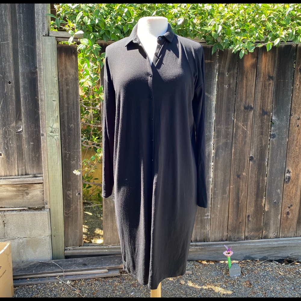 XS Eileen Fisher Black Button Up Oversized Mid-Length Casual Dress
